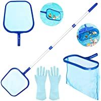 Tencoz Red de Piscina- Red de Malla Fina y Mango de Aluminio Retráctil de 1.2M + Red de Rastrillo Profunda + Guantes de…